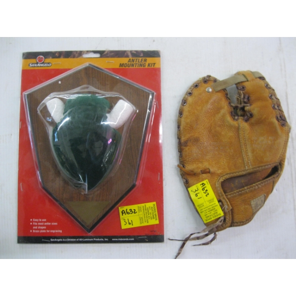 ANTLER MOUNTING KIT & AN ANTIQUE BALL GLOVE