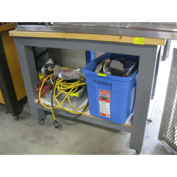 WOODEN HEAVY DUTY TABLE ON CASTORS