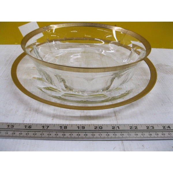 MOSERS 24KT GOLD RIM CRYSTAL BOWL & PLATE
