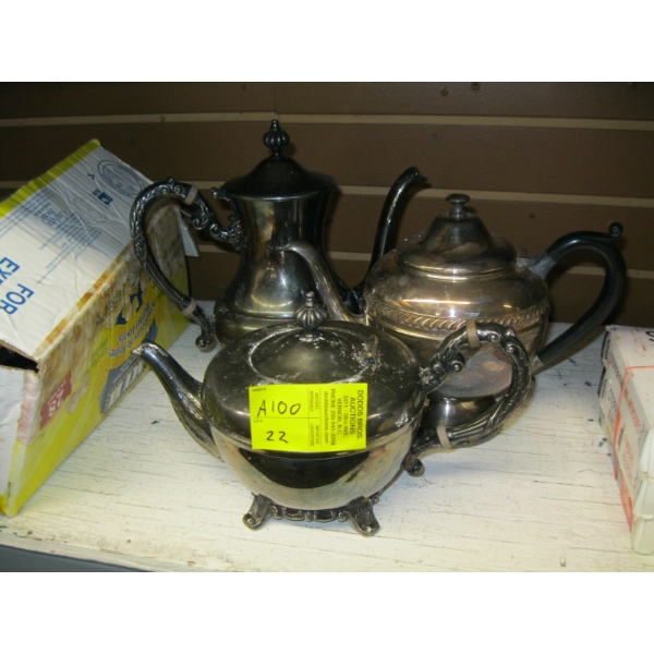 3 SILVER TEAPOTS