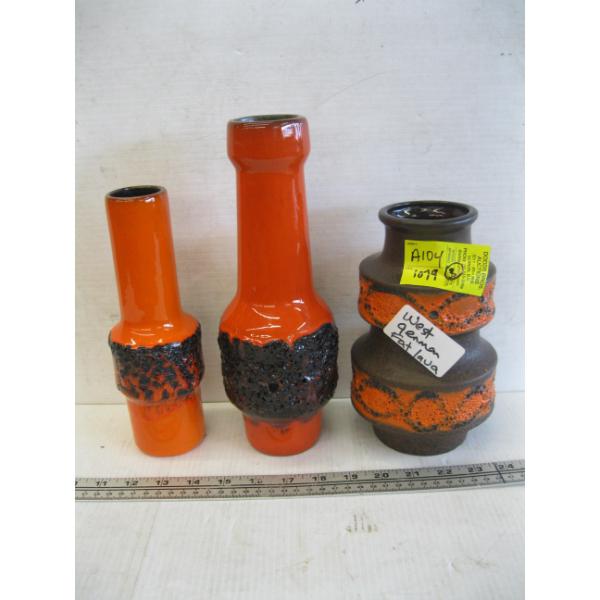 3 WEST GERMAN FAT LAVA POTTERY VASES