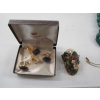 Image 2 : GLASS CANNISTER W/ASST. JEWELLERY & SET OF CUFFLINKS & TIE CLIP
