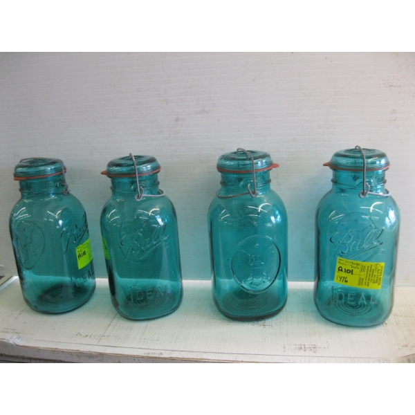 4 VINTAGE BALL CANNING JARS