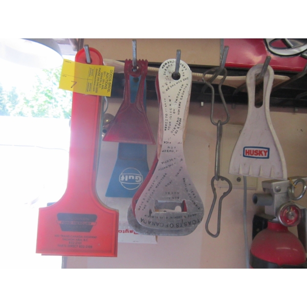 COLLECTION OF ICE SCRAPERS, BOTTLE OPENERS