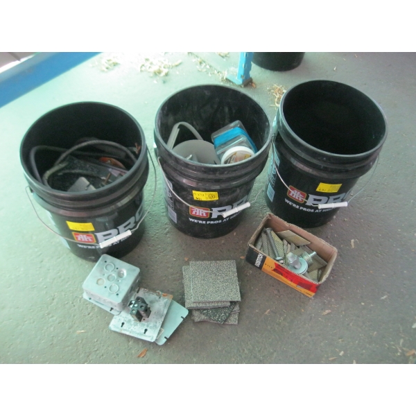 3 BUCKETS OF WASHERS, HARDWARE, ETC.