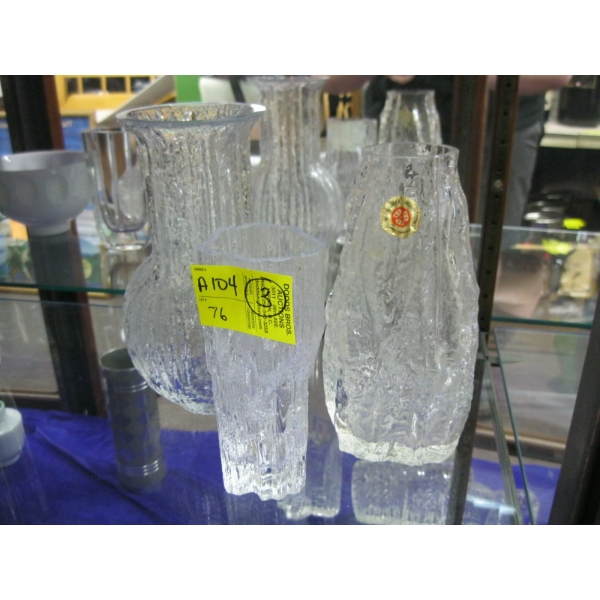 3 INGRID GLASER CRYSTAL VASES, TAPIO WIRKKALA