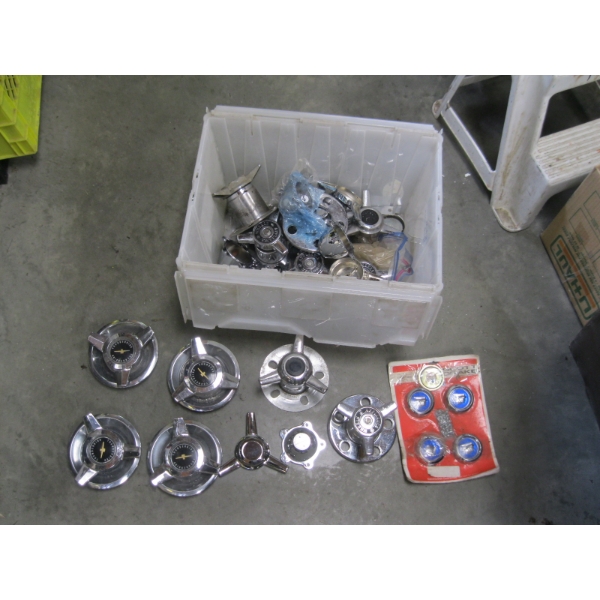BIN OF ASST. WHEEL SPINNER CAPS, ETC.