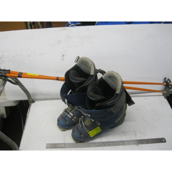 PAIR OF SKI BOOTS & PAIR OF POLES