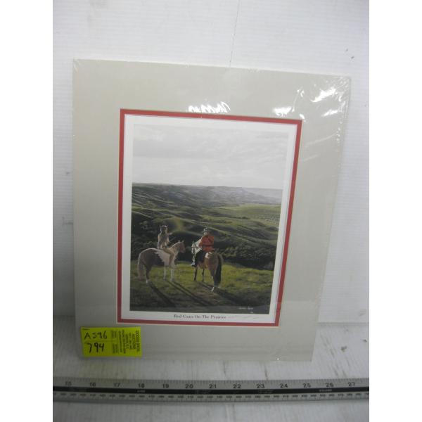FRAMED PRINT "RED COATS ON THE PRAIRIES" RCMP PICTURE BY CLARENCE KAPEY