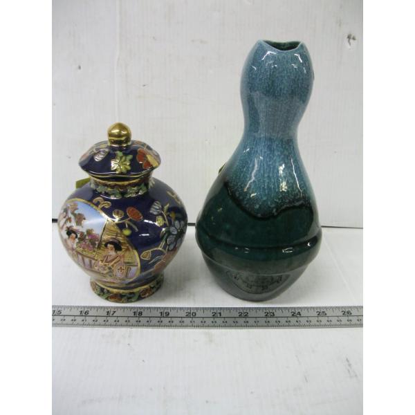 CERAMIC VASE & LIDDED SETSUMA JAR