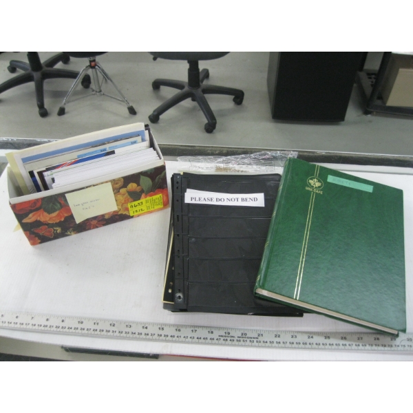 BOX OF ASST. STAMPS & EMPTY STAMP ALBUM