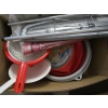 Image 2 : 2 FLATS OF DISHWARE, SM. IRONING BOARD, STRAINERS, GARBAGE CAN, ETC.