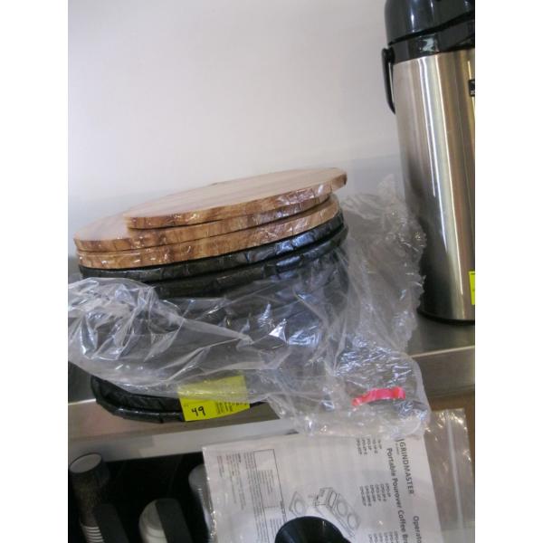 LG. LOT OF CAKE BASE ROUNDS - SILVER, BLACK & WOOD COLOR