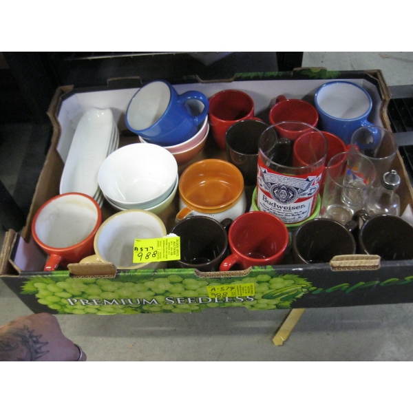 ASST. BOWLS, MUGS, GLASSES, ETC.
