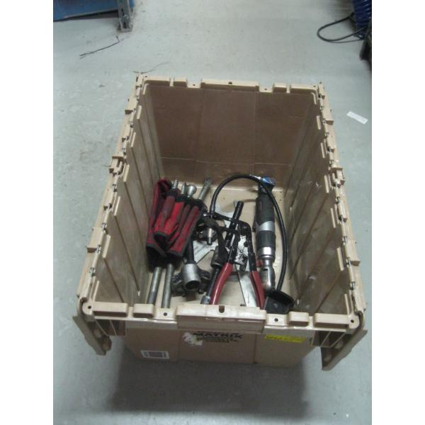 CRATE OF AIR POWERED TOOLS & MISC.