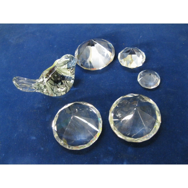 CRYSTAL BIRD FIGURINE & GLASS DIAMOND LOOK PIECES