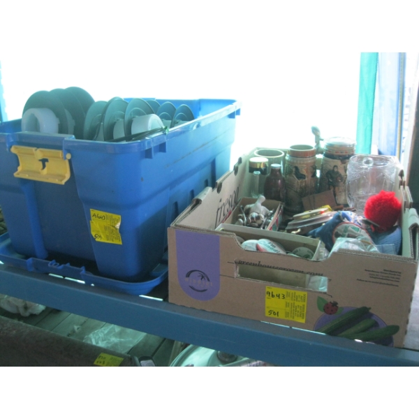 BIN & BOX OF MISC. COLLECTABLES - BADGES, LIGHTS, ETC.