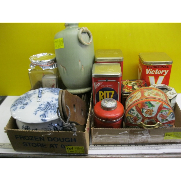 MISC. THUNDER MUG, VASE, TINS, ETC.