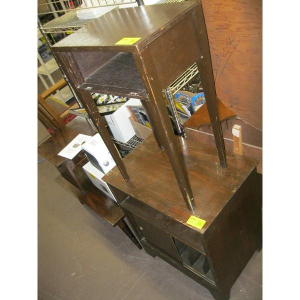 SM. WOODEN TELEPHONE TABLE & A WOODEN SLIDING DOOR STAND