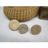 Image 2 : BASKET W/CERAMIC STAMPS & A VINTAGE BRASS BOX