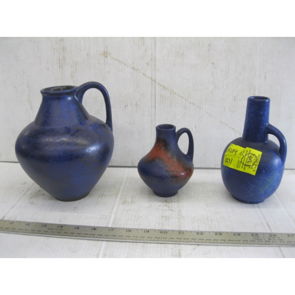 3 MCM BLUE VASES
