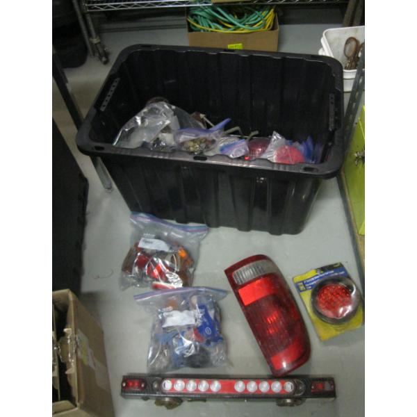 BIN OF ASST. LIGHTS - VEHICLE LIGHTS, MAGNETIC BAR, ETC.