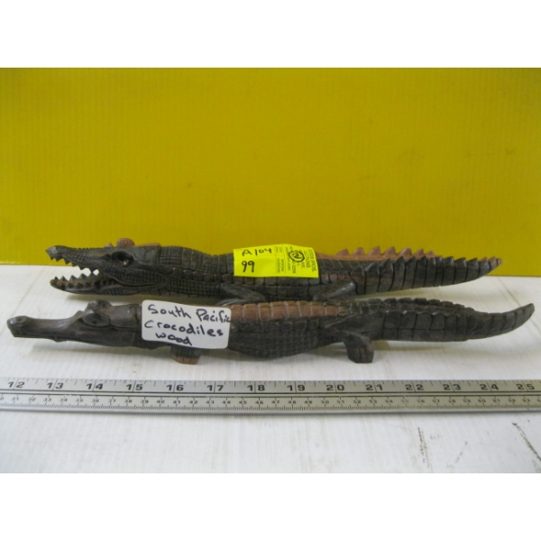 2 CARVED ALLIGATORS