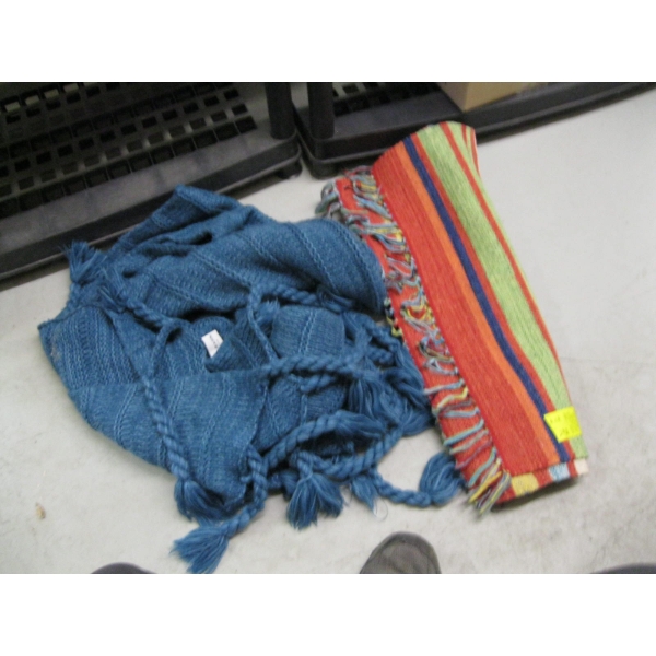 BLUE THROW BLANKET & SM. COLORFUL RUG
