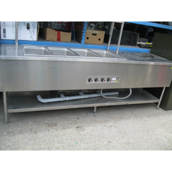 4 BIN ELECTRIC STEAM TABLE W/RUN OFF & UPPER SHELF