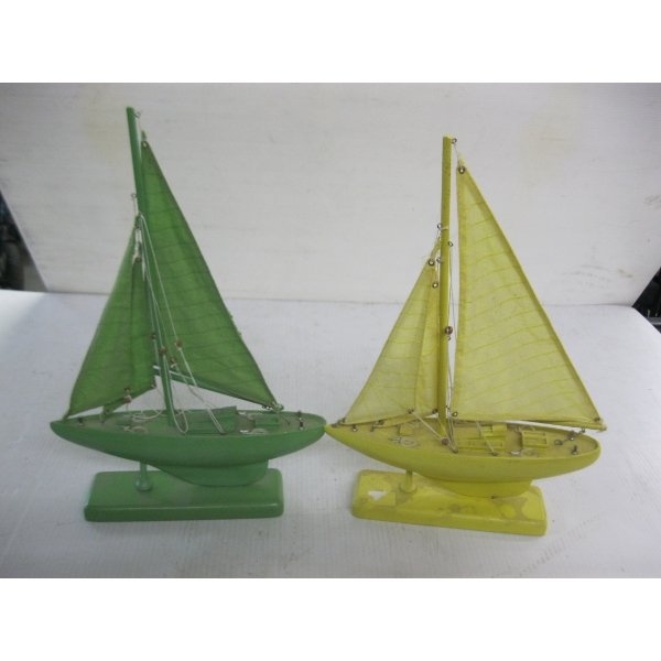 2 HANDMADE WOODEN SAILBOATS