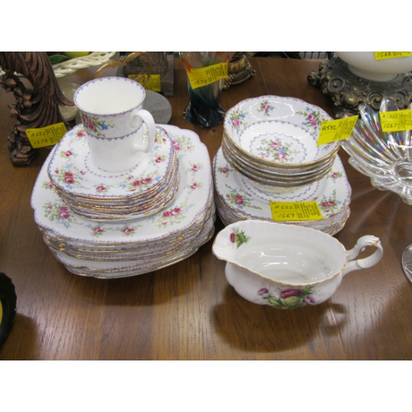 LG. LOT OF ROYAL ALBERT PETITE POINT CHINA & A HIGHLAND THISTLE GRAVY BOAT