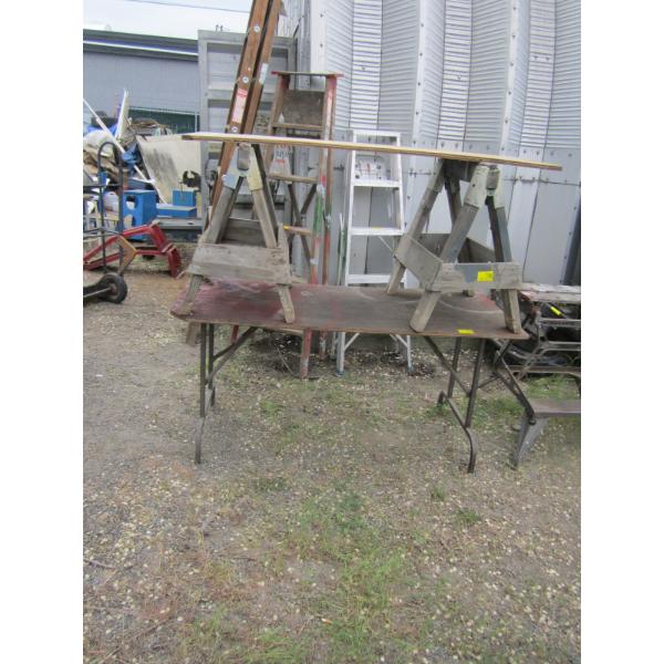 2 SAWHORSES & A FOLDING TABLE