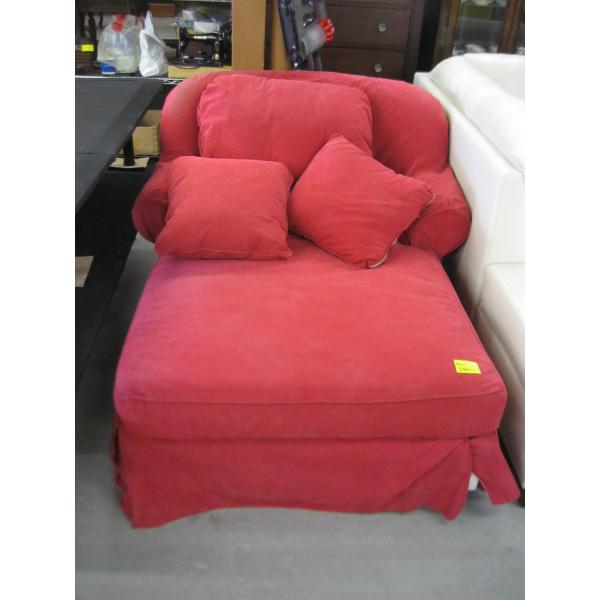 LG. RED UPHOLSTERED LOUNGE CHAIR