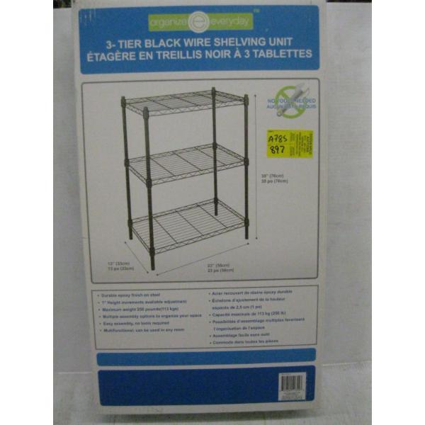 3 TIER BLACK WIRE SHELF UNIT - NEW IN BOX