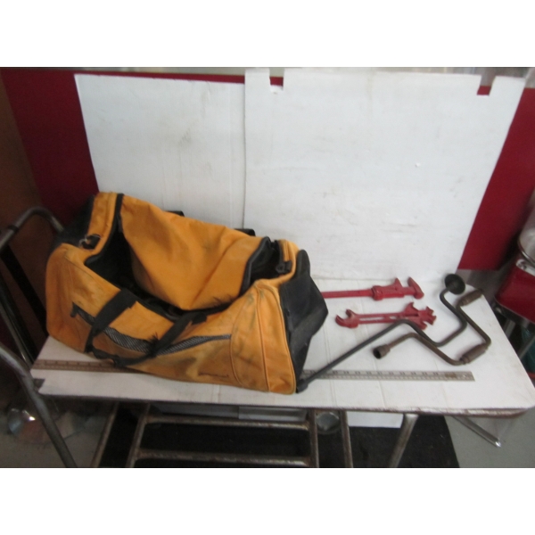 YELLOW DUFFLE BAG OF MISC. TOOLS