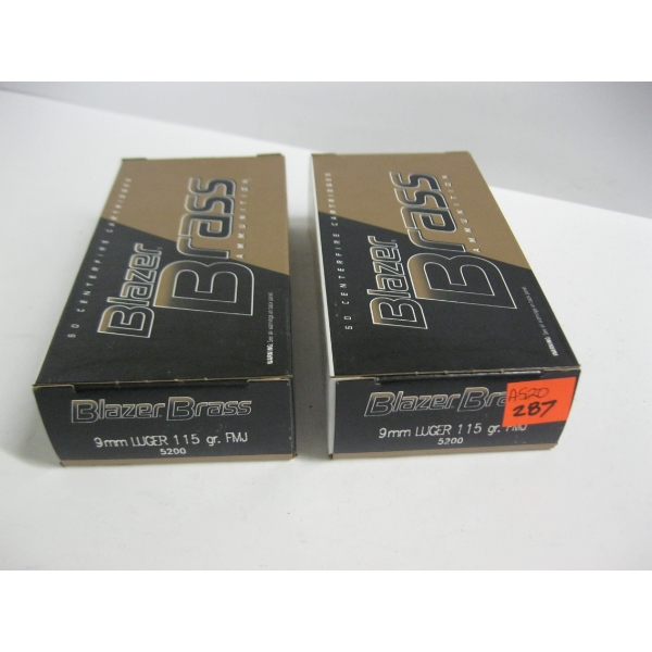 BLAZER BRASS 9MM LUGER 115GR FMJ|2X50 CENTERFIRE CARTRIDGES