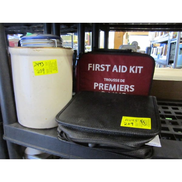 HAIR CLIPPER SET, FIRST AID KIT, CROCK, ETC.