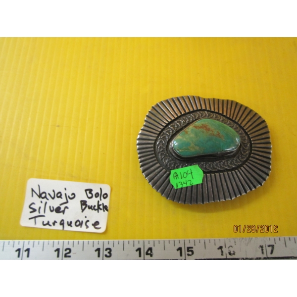 NAVAJO SILVER BOLO BUCKLE - TURQUOISE
