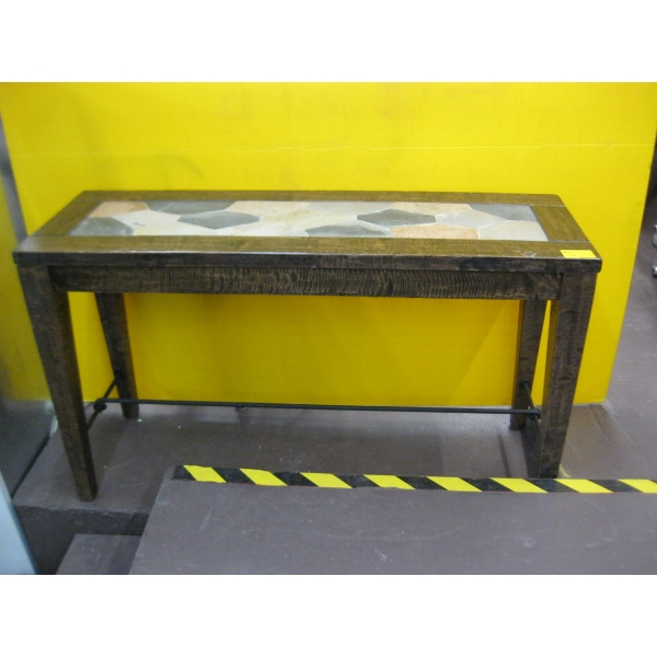 TILE INLAID WOOD & METAL HALL TABLE
