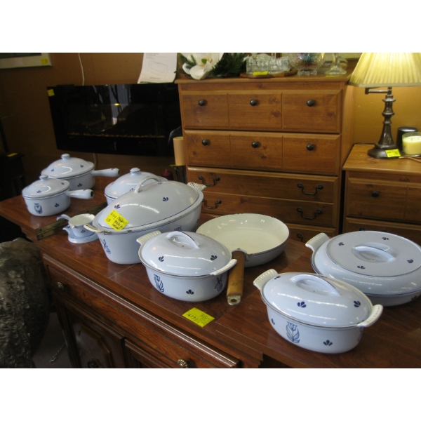 LG. ENAMEL OVER CAST IRON POT SET 