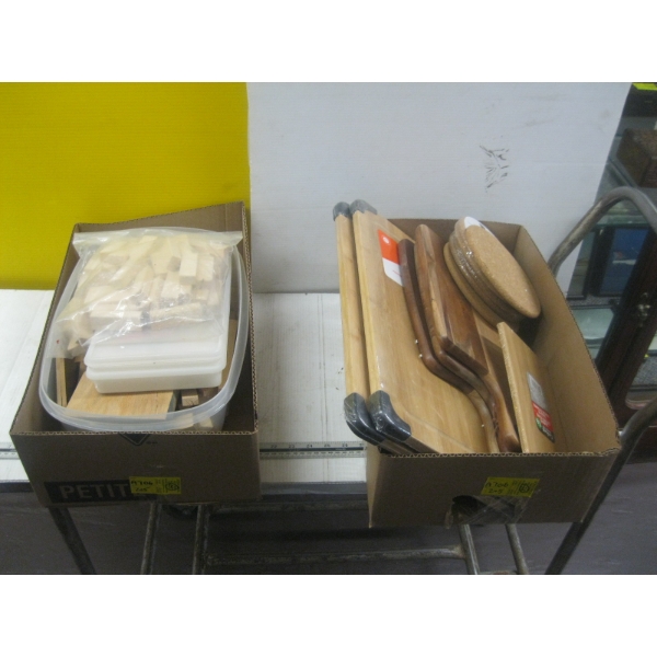 2 BOXES OF NEW CUTTING BOARDS & ART WOOD