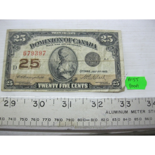 1923 DOMINION OF CANADA 25 CENT SHINPLASTER
