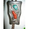 Image 1 : CORAL TURQUOISE & SILVER NAVAJO BOLO TIE