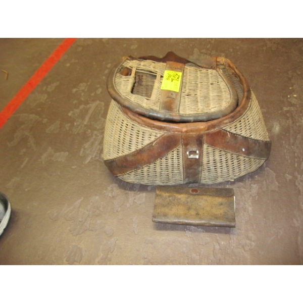 WICKER FISHING CREEL & A FLYCASE