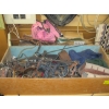 Image 1 : LG. BOX OF MISC. EQUESTRIAN ITEMS - WRAPS, BRIDLES, BITS, SPURS, BOOTS, ETC.
