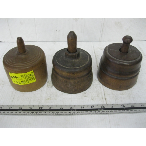 3 WOODEN BUTTER MOLDS