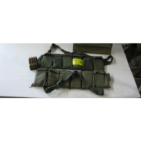 2 VINTAGE MILITARY 30 CALIBER AMMO BELTS - CAL 30 BALL M2 - 8 ROUND FULL CLIPS