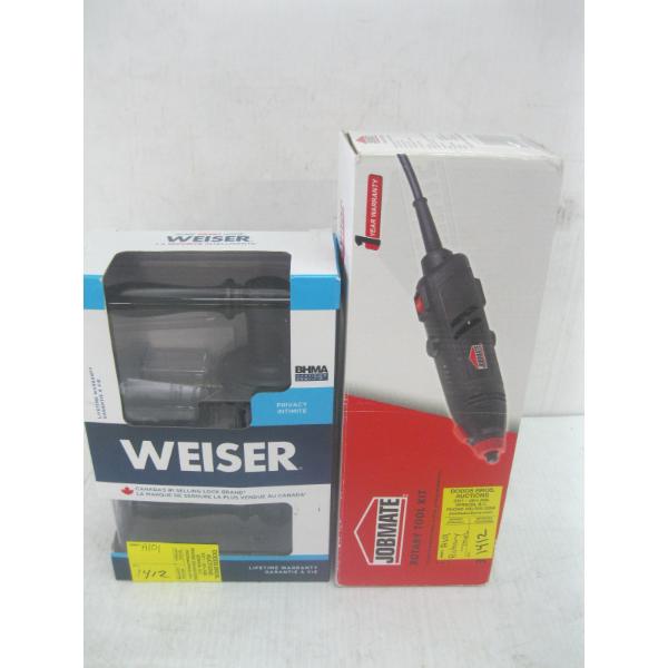 JOBMATE ROTARY TOOL & A WEISER PRIVACY DOOR HANDLE SET