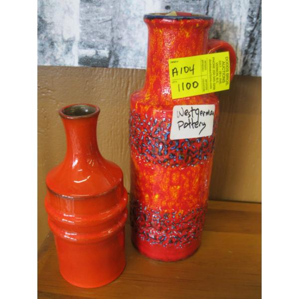2 ORANGE WEST GERMAN POTTERY VASES
