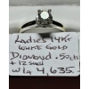 Image 1 : LADIES 14KT WHITE GOLD DIAMOND RING W/12 SMALLER DIAMONDS AROUND COLLAR, 50CTS, W/A $4,635 - SZ 4.5